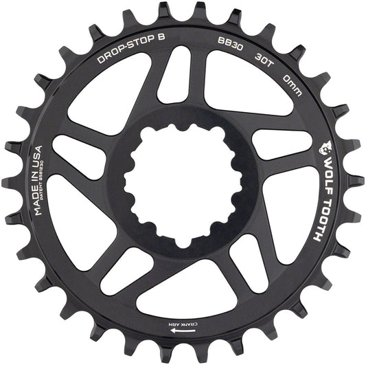 Wolf Tooth Direct Mount Chainring - 30t SRAM Direct Mount Drop-Stop B For BB30 Short Spindle Cranksets 0mm Offset BLK Chainrings Wolf Tooth   