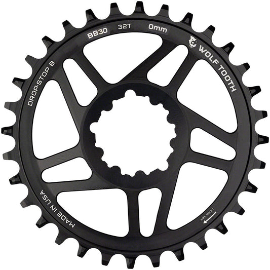 Wolf Tooth Direct Mount Chainring - 32t SRAM Direct Mount Drop-Stop B For BB30 Short Spindle Cranksets 0mm Offset BLK Chainrings Wolf Tooth   
