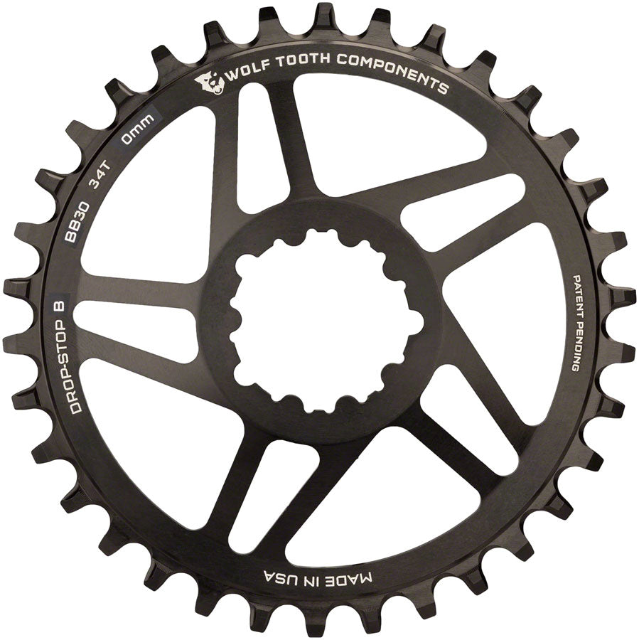 Wolf Tooth Direct Mount Chainring - 34t SRAM Direct Mount Drop-Stop B For BB30 Short Spindle Cranksets 0mm Offset BLK Chainrings Wolf Tooth   
