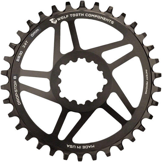 Wolf Tooth Direct Mount Chainring - 34t SRAM Direct Mount Drop-Stop B For BB30 Short Spindle Cranksets 0mm Offset BLK Chainrings Wolf Tooth   