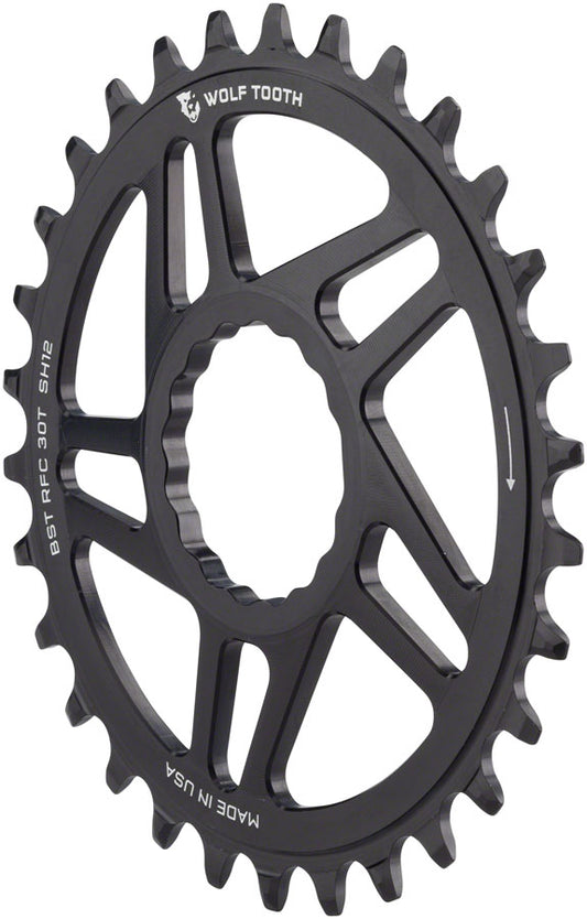 Wolf Tooth Direct Mount Chainring - 30t RaceFace/Easton CINCH Direct Mount Boost 3mm Offset Requires 12-Speed Hyperglide+ Chain BLK Chainrings Wolf Tooth   