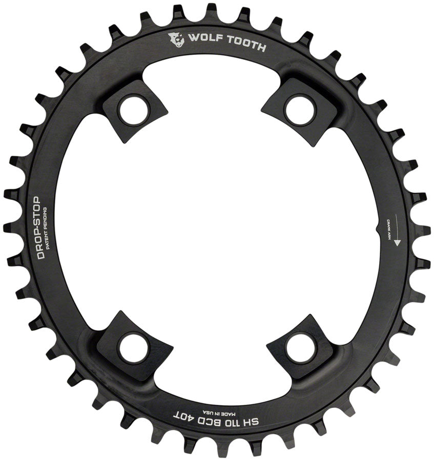 Wolf Tooth Elliptical Shimano 110 Asymmetric BCD Chainring - 40t 110 Asymmetric BCD 4-Bolt Drop-Stop For Shimano Cranks BLK Chainrings Wolf Tooth   