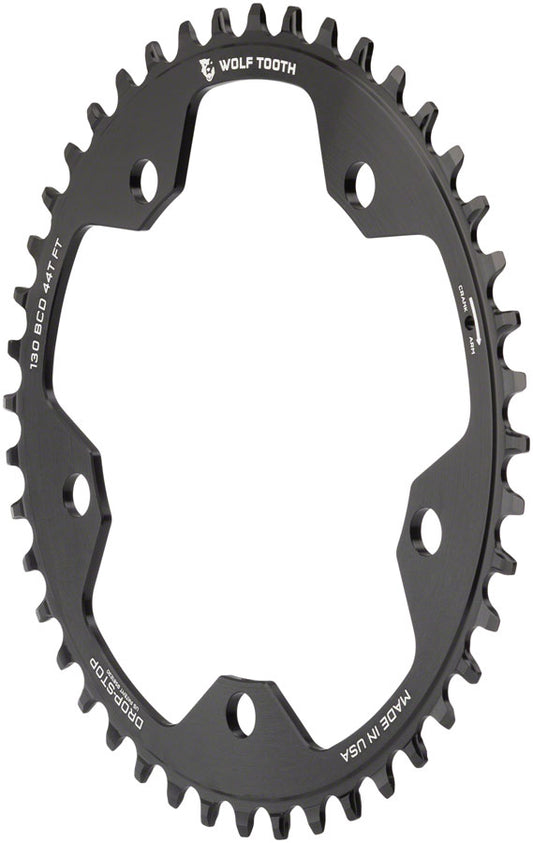 Wolf Tooth 130 BCD Road Cyclocross Chainring - 44t 130 BCD 5-Bolt Drop-Stop 10/11/12-Speed Eagle Flattop Compatible BLK Chainrings Wolf Tooth   