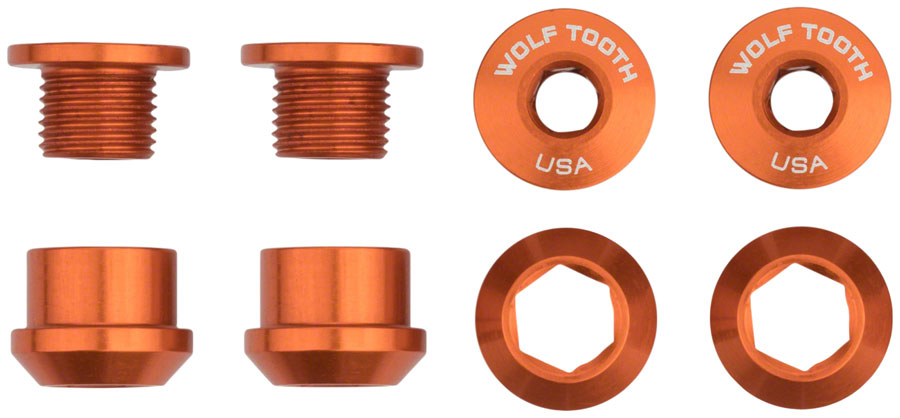 Wolf Tooth 1x Chainring Bolt Set - 6mm Dual Hex Fittings Set/4 Orange Chainring Bolts and Hardware Wolf Tooth   