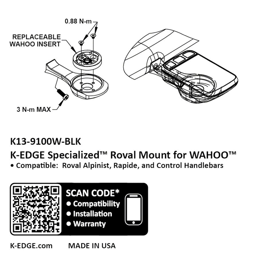 K-EDGE Wahoo Specialized Roval Computer Mount - Black Anodize Computers and Accessories K-Edge   