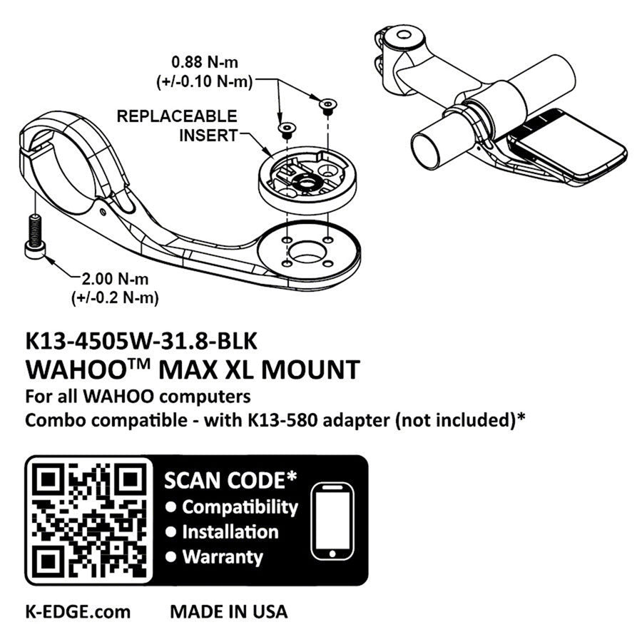 K-EDGE Wahoo Max XL Mount - 31.8 Black Computers and Accessories K-Edge   