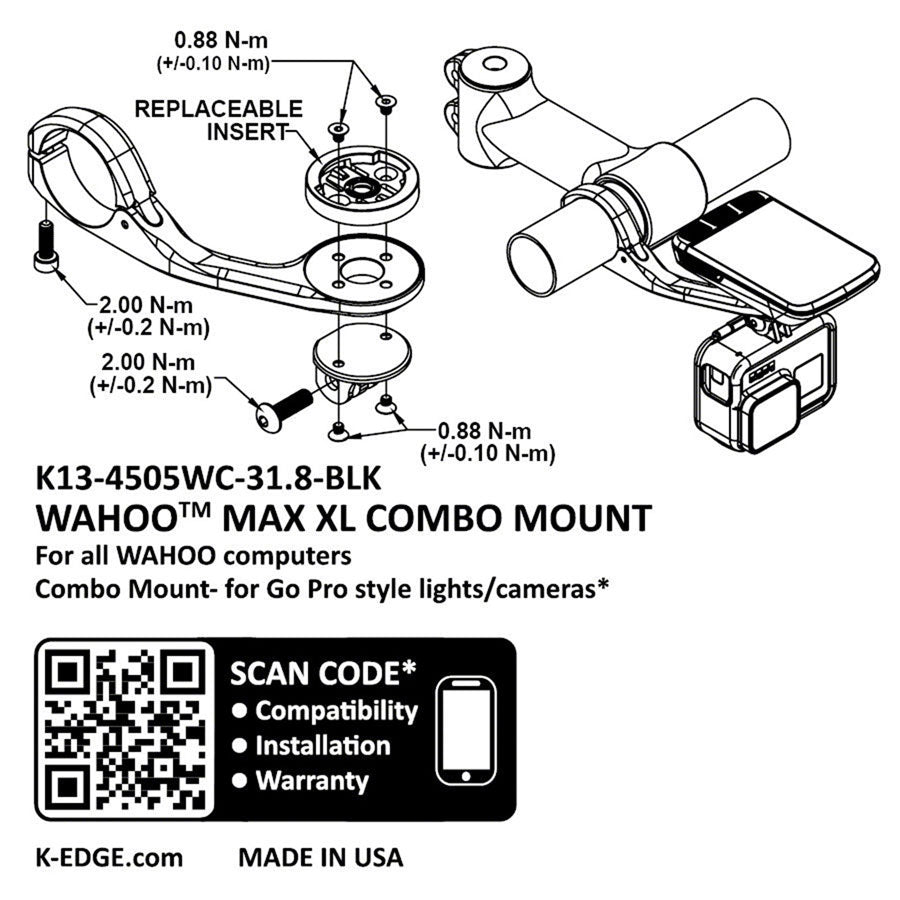 K-EDGE Wahoo Max XL Combo Mount -31.8 Black Computers and Accessories K-Edge   