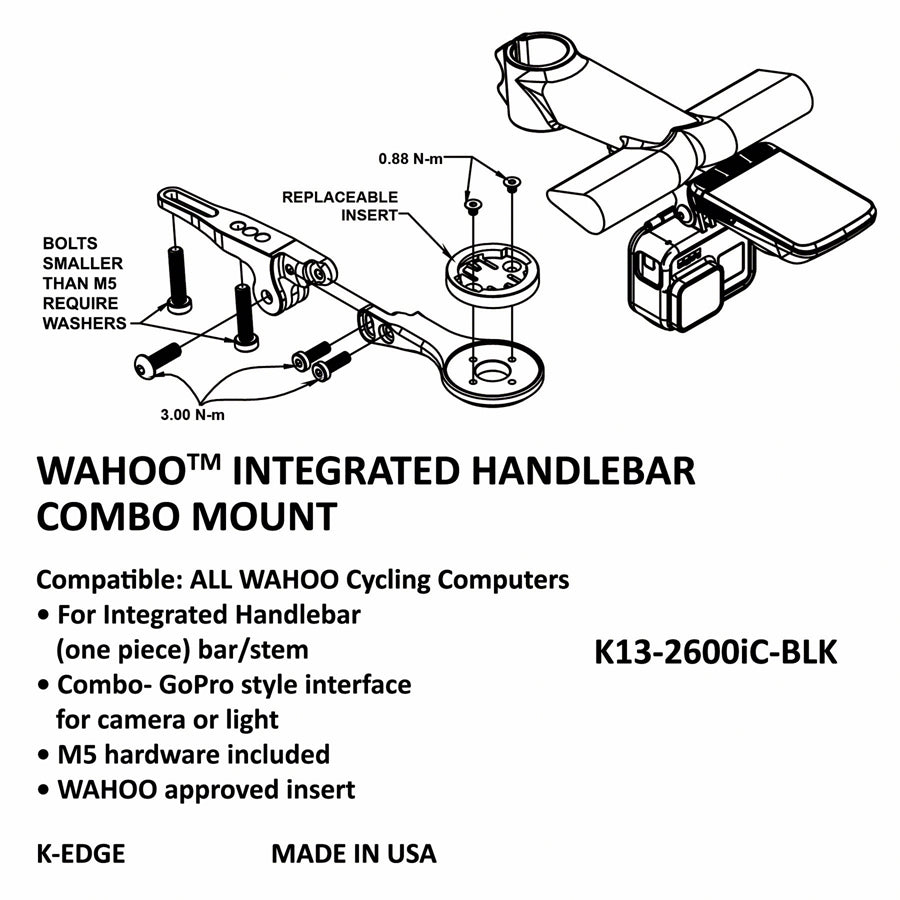 K-EDGE Integrated Handlebar System Combo Mount for Wahoo Computers and Accessories K-Edge   