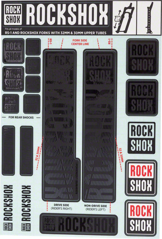 RockShox Fork Decal Kit - 30/32mm/RS1 Stealth Black Sticker/Decal RockShox   