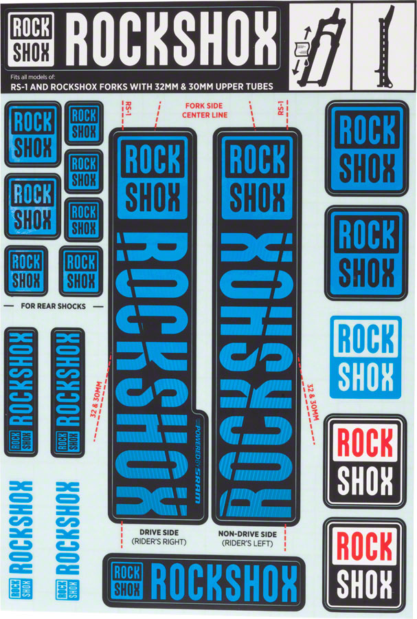 RockShox Fork Decal Kit - 30/32mm/RS1 Blue Sticker/Decal RockShox   