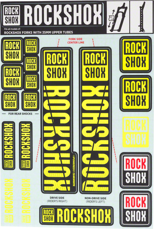 RockShox Fork Decal Kit - 35mm Yellow Sticker/Decal RockShox   