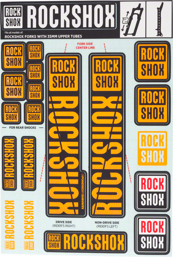 RockShox Fork Decal Kit - 35mm Orange Sticker/Decal RockShox   