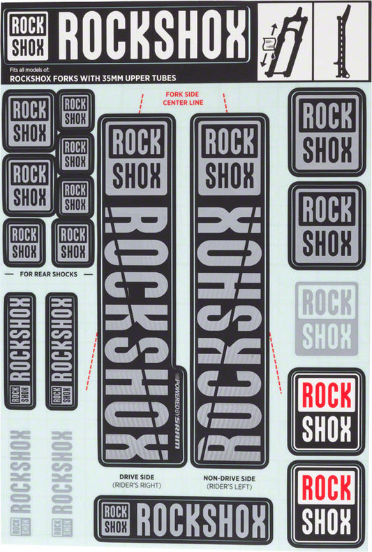 RockShox Fork Decal Kit - 35mm Gray Sticker/Decal RockShox   