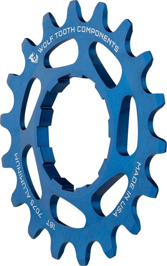 Wolf Tooth Single Speed Aluminum Cog - 18t Compatible with 3/32" Chains Blue Driver and Single Cog Wolf Tooth   