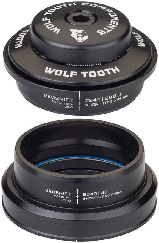 Wolf Tooth GeoShift Performance Angle Headset - 1 Deg Short ZS44/EC49 Black Headsets Wolf Tooth   