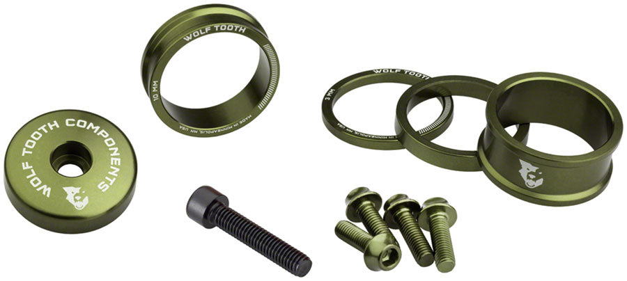 Wolf Tooth BlingKit: Headset Spacer Kit 3 510 15mm Olive Headset Spacers Wolf Tooth   
