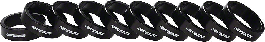 Full Speed Ahead Bag of 10 1-1/8"x10mm Headset Spacers Black Alloy with Logo Headset Spacers FSA   