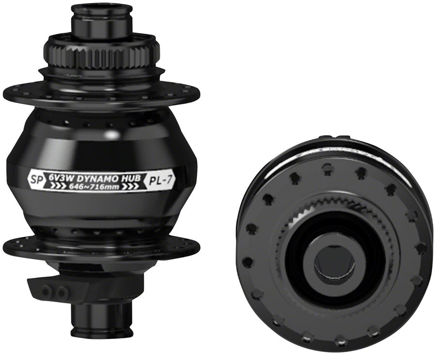 SP 7 Series Dynamo Front Hub - PL-7  6V 3W 12 x 100mm Centerlock 32H Black Front Hub SP Connect   