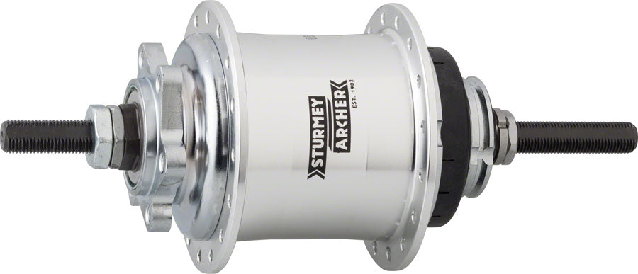 Sturmey Archer RS-RK3 3 Speed Hub: 32H 135OLD 6-Bolt Disc Silver Internally Geared Hubs / Shifters / Parts Sturmey Archer   