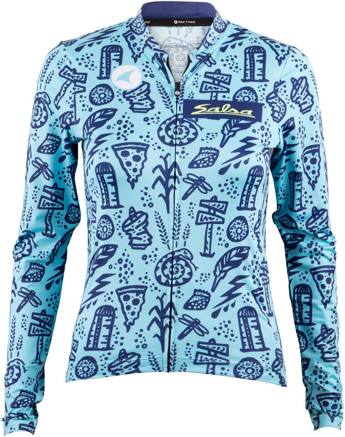 Salsa Womens Gravel Story Long Sleeve Jersey - Lite Blue Dark Blue YLW Medium Jerseys Salsa   