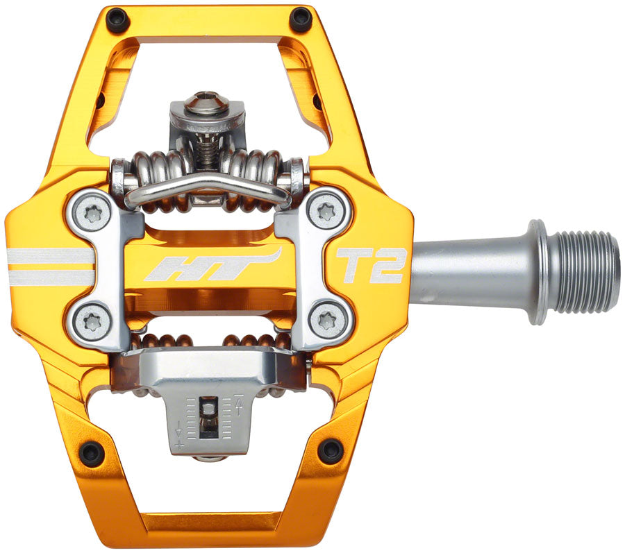 HT Components T2 Pedals - Dual Sided Clipless Platform Aluminum 9/16" Orange Pedals HT Components   