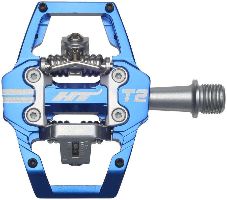 HT Components T2 Pedals - Dual Sided Clipless Platform Aluminum 9/16" Royal Blue Pedals HT Components   