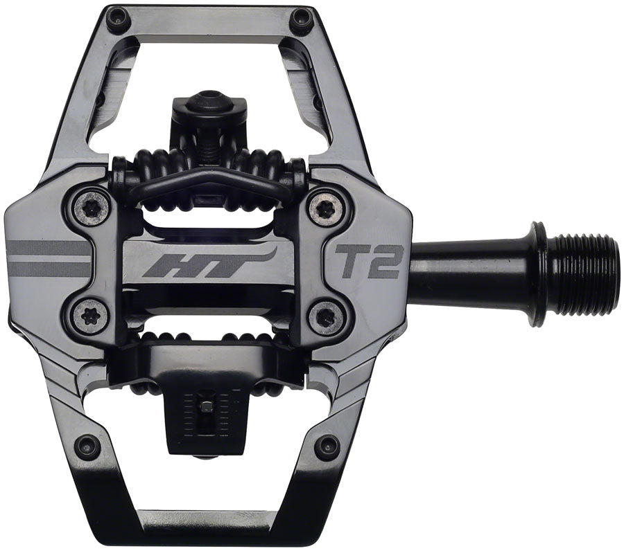 HT Components T2 Pedals - Dual Sided Clipless Platform Aluminum 9/16" Stealth BLK Pedals HT Components   