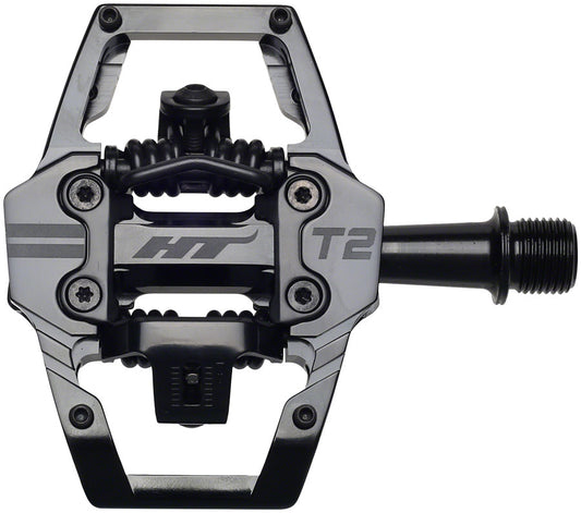 HT Components T2 Pedals - Dual Sided Clipless Platform Aluminum 9/16" Stealth BLK Pedals HT Components   