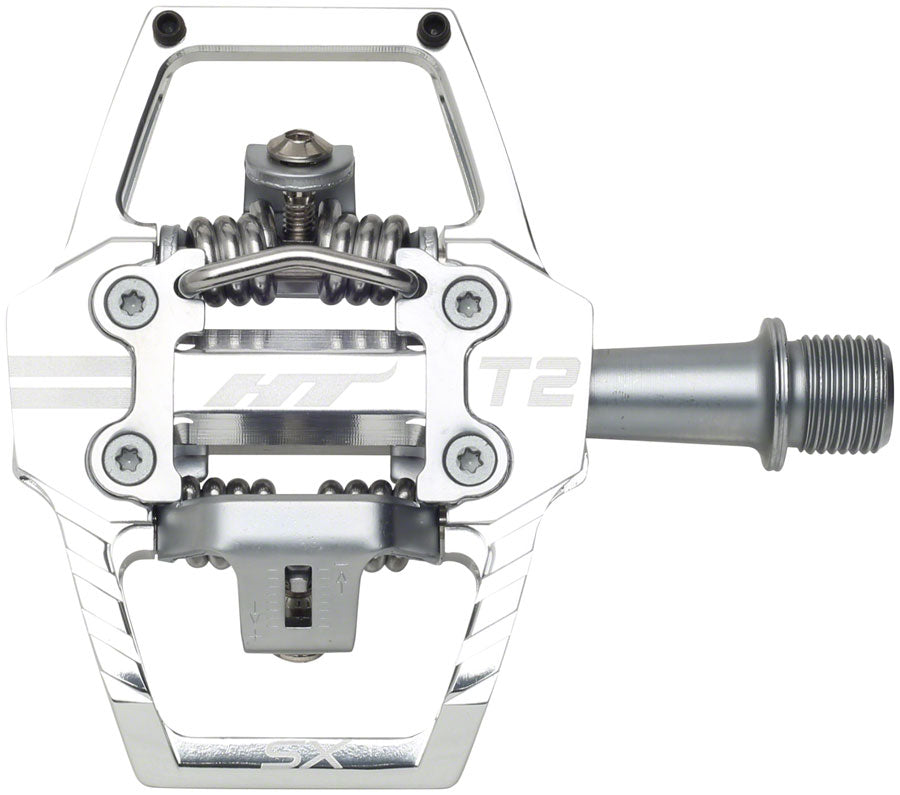 HT Components T2-SX Pedals - Dual Sided Clipless Platform Aluminum 9/16" Silver Pedals HT Components   