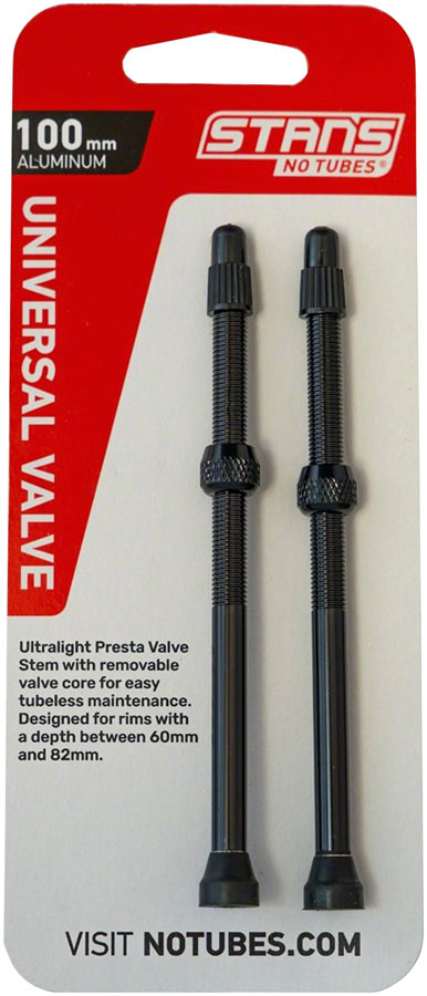 Stans NoTubes Alloy Valve Stems - 100mm Pair Black Tubeless Valves Stans No Tubes   
