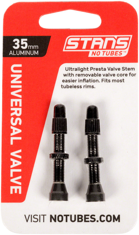 Stans NoTubes Alloy Valve Stems - 35mm Pair Black Tubeless Valves Stans No Tubes   
