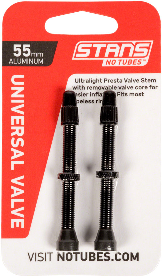 Stans NoTubes Alloy Valve Stems - 55mm Pair Black Tubeless Valves Stans No Tubes   