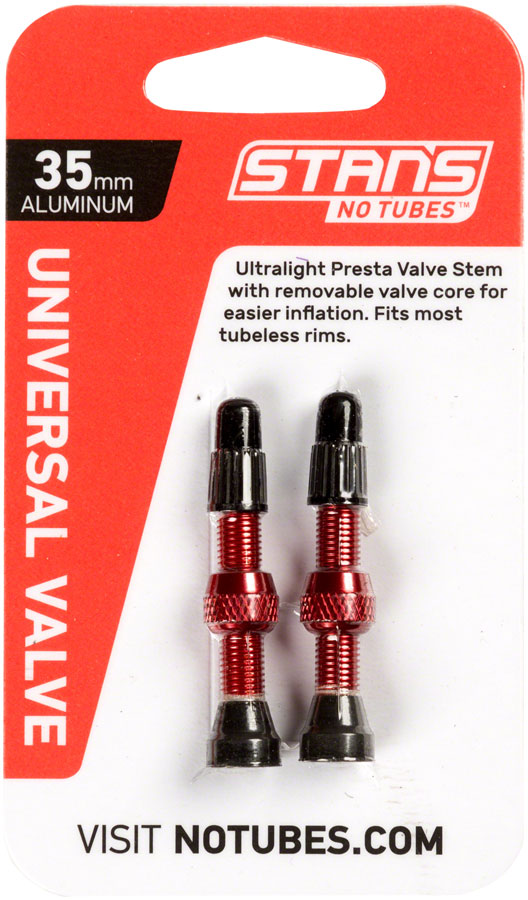 Stans NoTubes Alloy Valve Stems - 35mm Pair Red Tubeless Valves Stans No Tubes   
