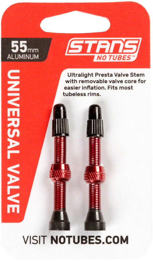 Stans NoTubes Alloy Valve Stems - 55mm Pair Red Tubeless Valves Stans No Tubes   