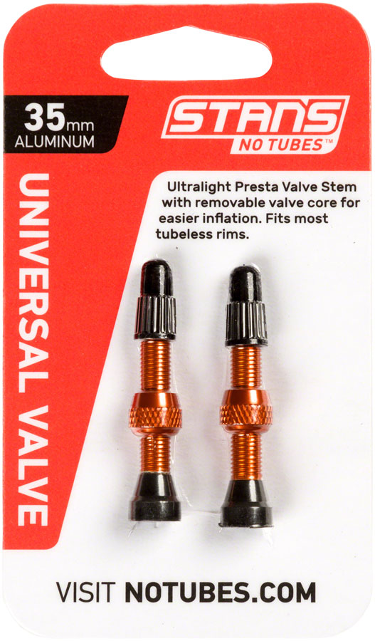 Stans NoTubes Alloy Valve Stems - 35mm Pair Orange Tubeless Valves Stans No Tubes   