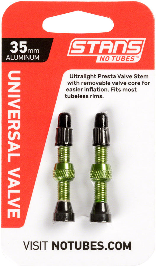 Stans NoTubes Alloy Valve Stems - 35mm Pair Green Tubeless Valves Stans No Tubes   