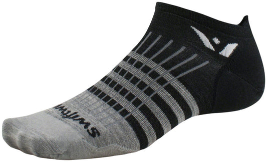 Swiftwick Pursuit Zero Wool Socks - No Show Stripes Heather Black Medium Socks Swiftwick   