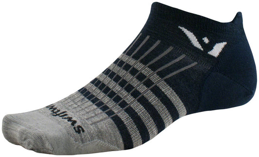 Swiftwick Pursuit Zero Wool Socks - No Show Stripes Navy Heather Small Socks Swiftwick   