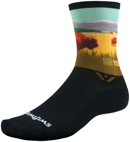 Swiftwick Vision Six Impression National Park Socks - 6" YLWstone Bison Small Socks Swiftwick   