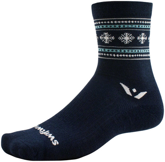 Swiftwick Vision Five Winter Collection Socks - 5" Winter Navy Snowflake XL Socks Swiftwick   
