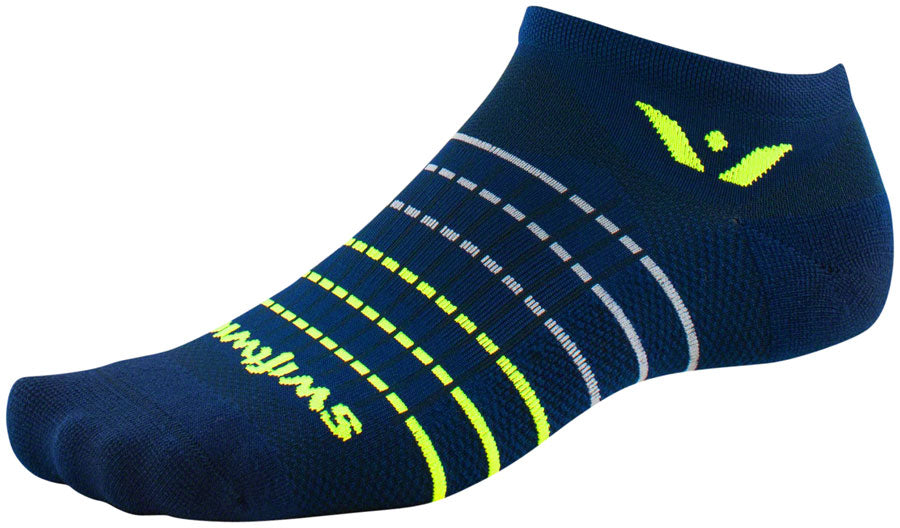 Swiftwick Aspire Zero Socks - No Show Navy Stripe/Neon Small Socks Swiftwick   