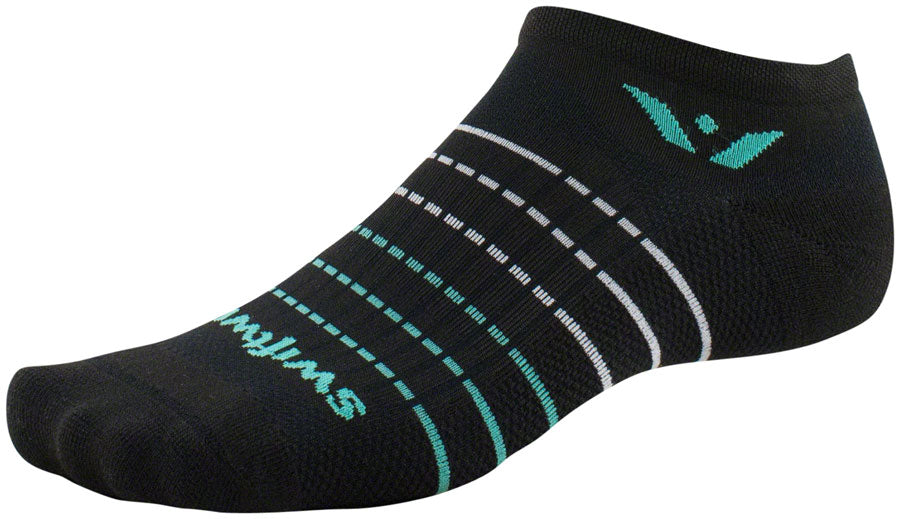 Swiftwick Aspire Zero Socks - No Show Black Stripe/Aqua Small Socks Swiftwick   