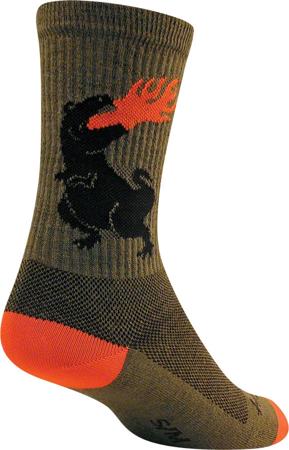 SockGuy Dinosaur Wool Socks - 6" Green Small/Medium Socks SockGuy   