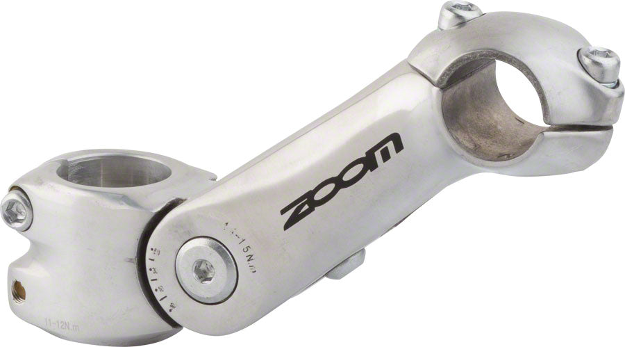 Zoom TDS-C297 Stem - 125mm 25.4 Clamp Adjustable 1 1/8" Aluminum Silver Stems Zoom   