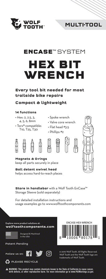 Wolf Tooth EnCase System Hex Bit Wrench Multi Tool Multi Tools Wolf Tooth   