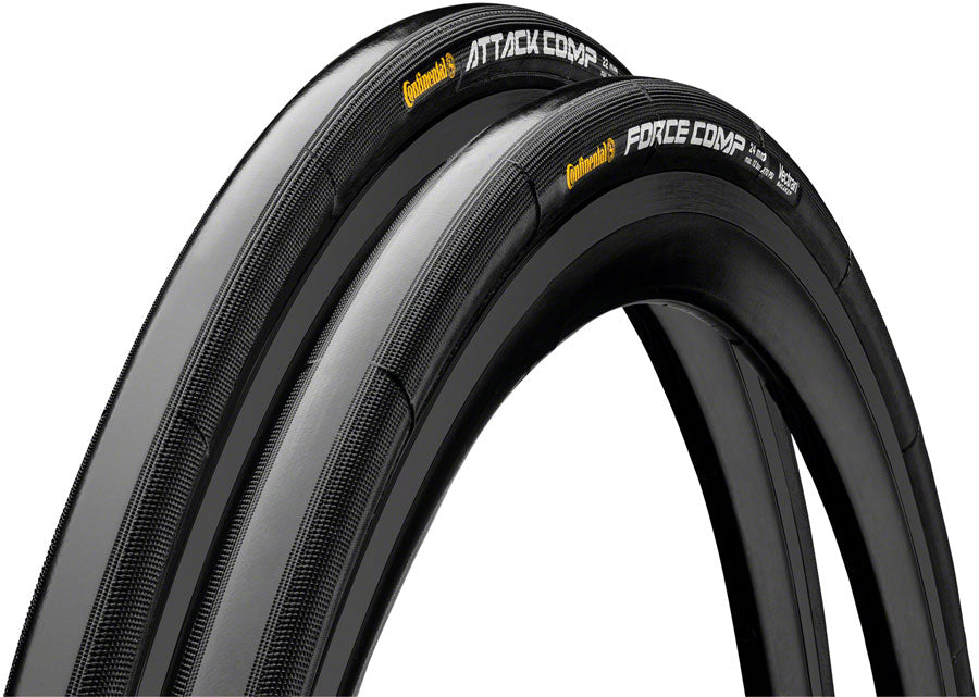 Continental Attack/Force Comp Tire Combo - 700 x 24/22 Tubular Folding BLK BLKChili Vectran Breaker Pair Tires Continental   