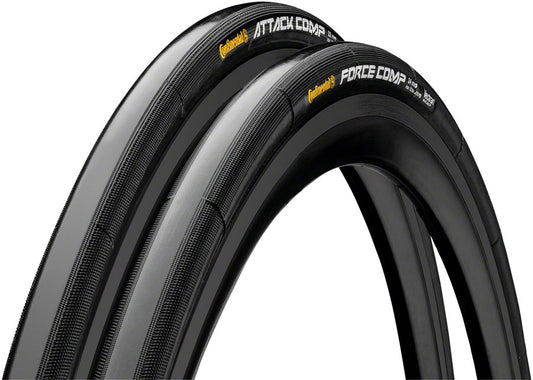 Continental Attack/Force Comp Tire Combo - 700 x 24/22 Tubular Folding BLK BLKChili Vectran Breaker Pair Tires Continental   