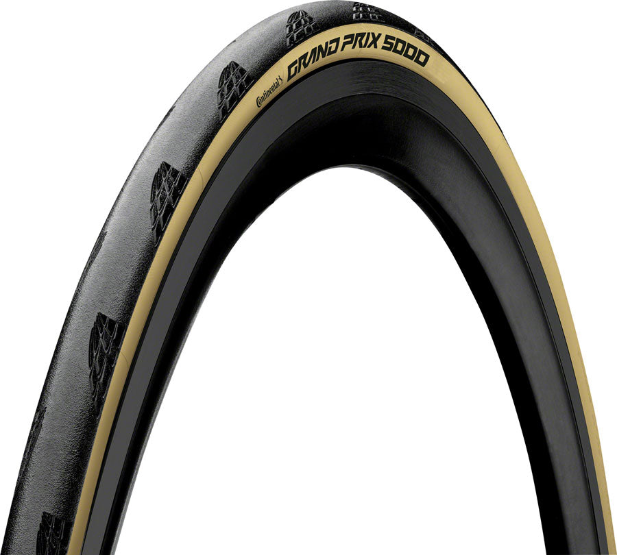 Continental Grand Prix 5000 Tire - 700 x 25 Clincher Folding BLK/Cream BLKChili Vectran Breaker LazerGrip ACT Tires Continental   