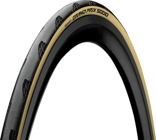 Continental Grand Prix 5000 Tire - 700 x 25 Clincher Folding BLK/Cream BLKChili Vectran Breaker LazerGrip ACT Tires Continental   