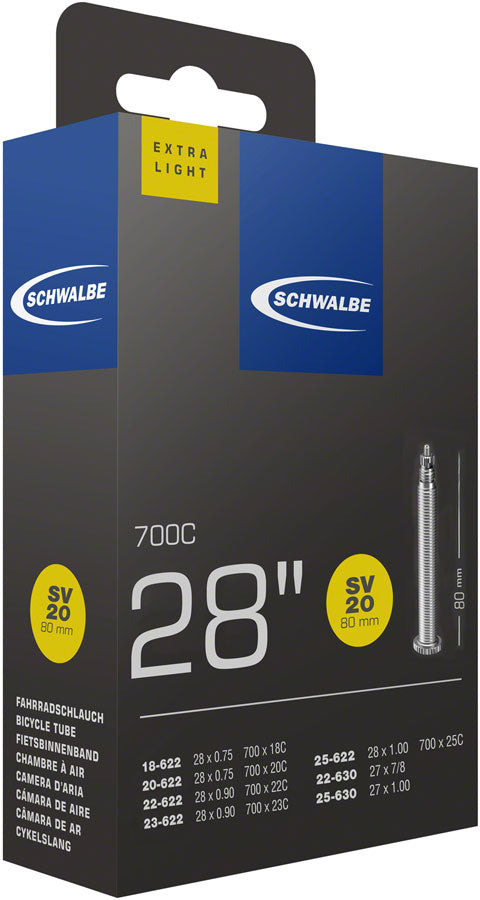 Schwalbe Extra Light Tube - 700 x 18 - 25mm 80mm Presta Valve Tube Schwalbe   
